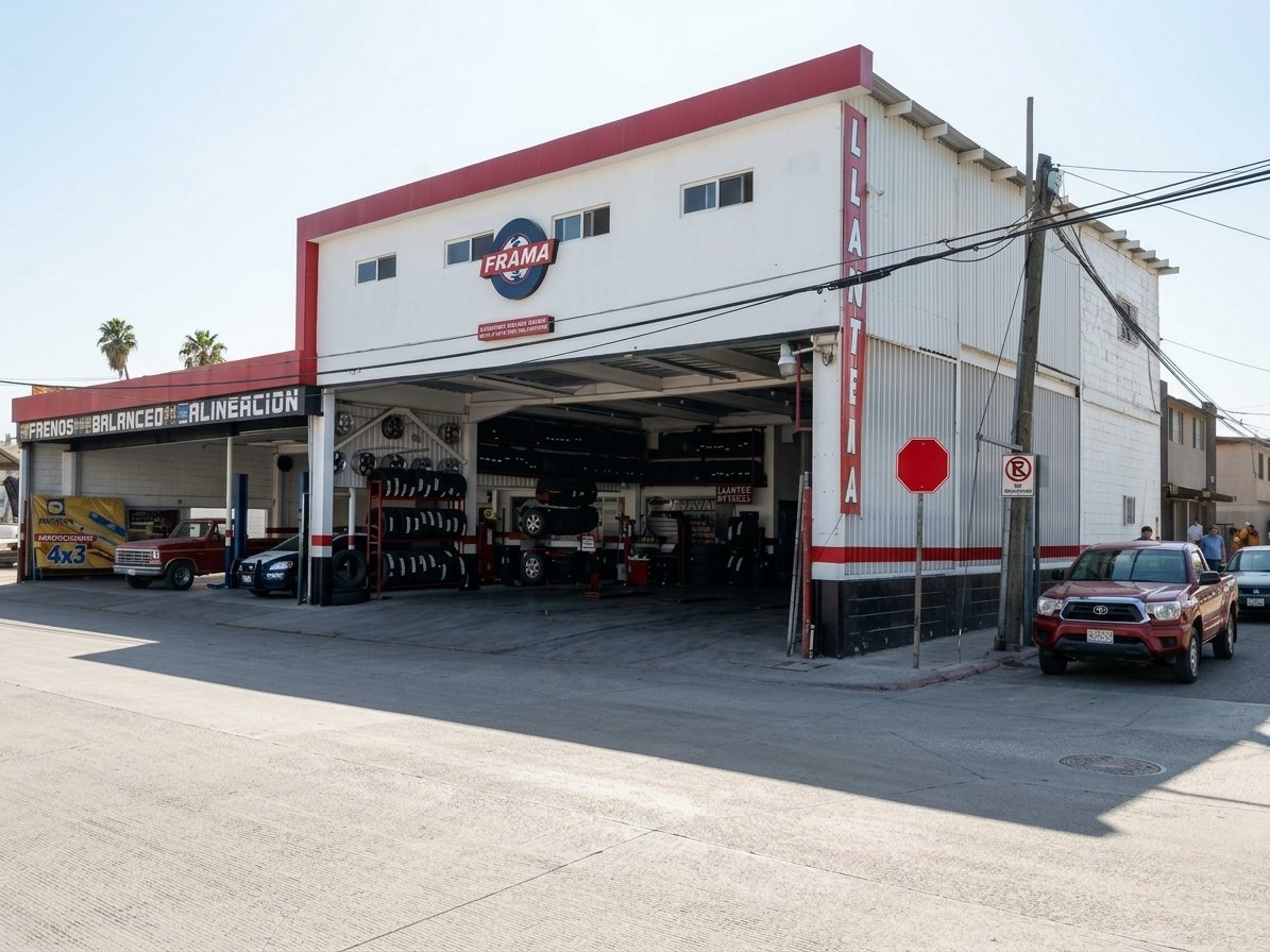 Fachada del taller FRAMA Llantas y Suspensiones en Tijuana